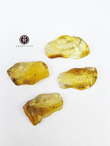 Lemon Amber Carved Dinosaurs Cabochons