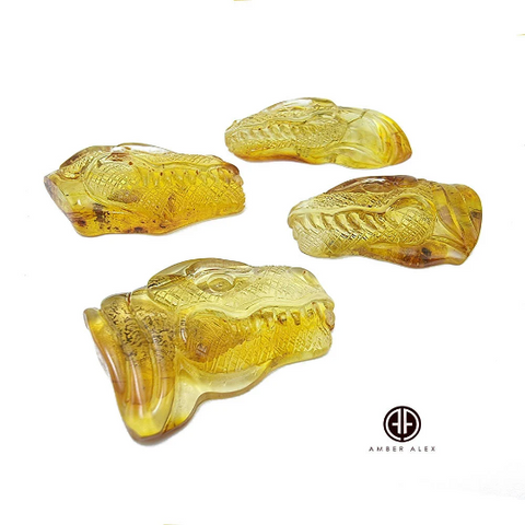 Lemon Amber Carved Dinosaurs Cabochons