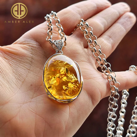 Honey Amber Free Shape Pendant Sterling Silver