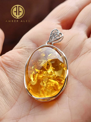 Honey Amber Free Shape Pendant Sterling Silver