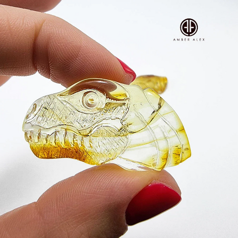 Lemon Amber Carved Dinosaurs Cabochons