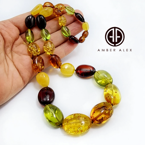 Multi-Color Amber Nugget Beads Necklace