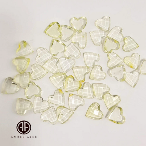 Lemon Amber Faceted Heart Cabochon