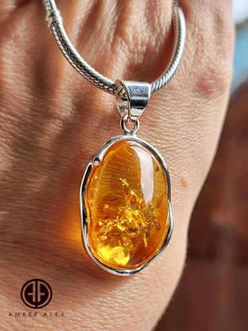 Cognac Amber Free Shape Pendant Sterling Silver