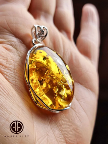 Honey Amber Free Shape Pendant Sterling Silver