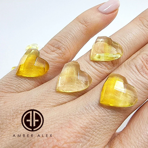 Lemon Amber Faceted Heart Cabochon