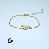 Round Beads White Color 14k Bracelet with chain