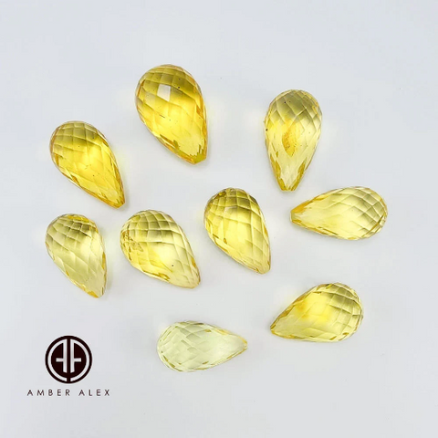 Lemon Amber Faceted Teardrop Stone