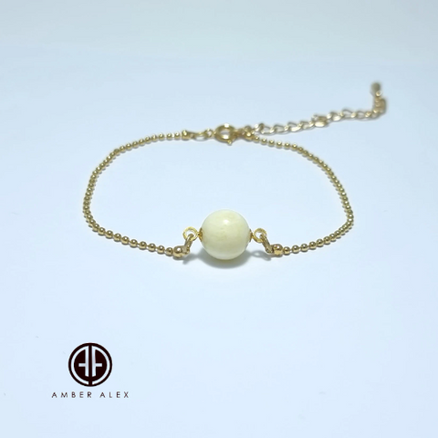 Round Beads White Color 14k Bracelet with chain