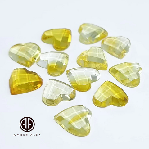 Lemon Amber Faceted Heart Cabochon