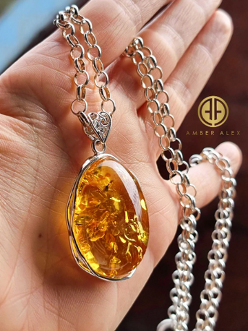 Honey Amber Free Shape Pendant Sterling Silver