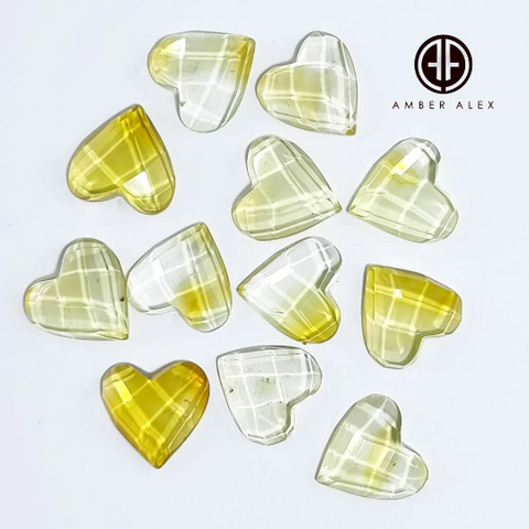 Lemon Amber Faceted Heart Cabochon