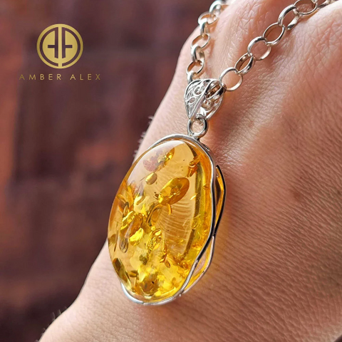 Honey Amber Free Shape Pendant Sterling Silver