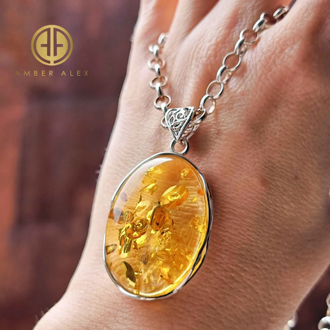 Honey Amber Free Shape Pendant Sterling Silver