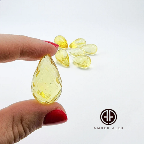 Lemon Amber Faceted Teardrop Stone