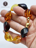 Multi-Color Amber Twisted Olive Beads Bracelet 14k Gold Plated