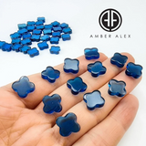 Blue Amber Clover Calibrated Cabochon