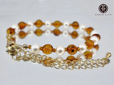 Cognac Amber & Pearls Baroque Beads Bracelet 14k Gold Plated