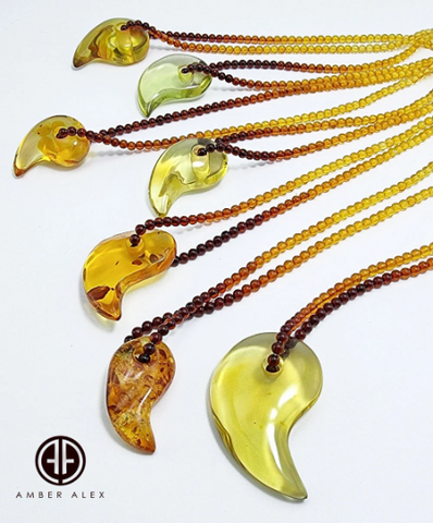 Multi-Color Amber Magatama Beads