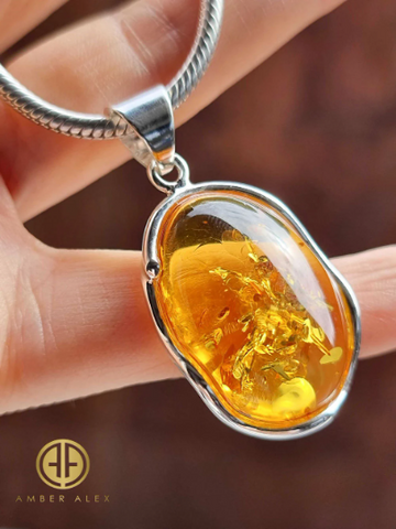 Cognac Amber Free Shape Pendant Sterling Silver