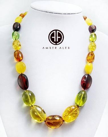 Multi-Color Amber Nugget Beads Necklace