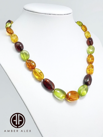 Multi-Color Amber Nugget Beads Necklace