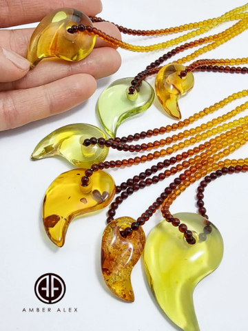 Multi-Color Amber Magatama Beads