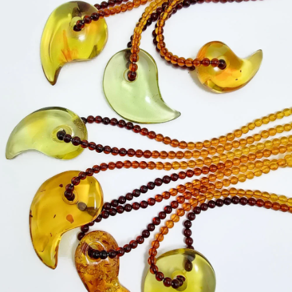 Multi-Color Amber Magatama Beads