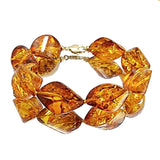 Cognac Amber Twisted Olive Beads Bracelet 14k Gold Plated
