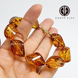 Cognac Amber Twisted Olive Beads Bracelet 14k Gold Plated