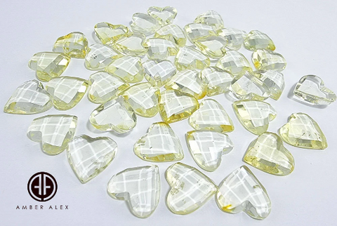 Lemon Amber Faceted Heart Cabochon