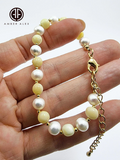 Milky Amber And Pearls Baroque Beads Bracelet 14k Gold Plated