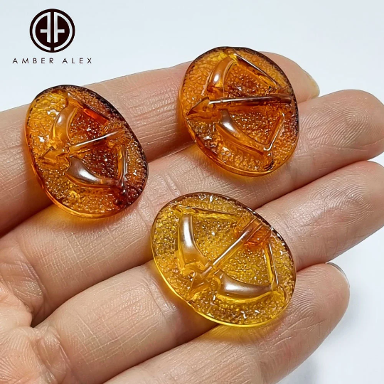 Cognac Amber Carved Sagittarius Cabochons