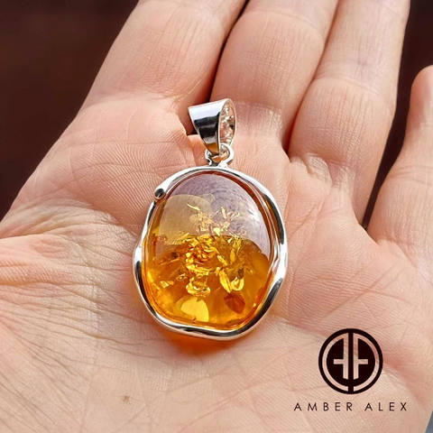 Cognac Amber Free Shape Pendant Sterling Silver