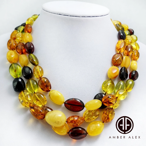 Multi-Color Amber Nugget Beads Necklace