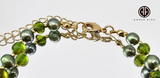 Green Amber & Pearls Baroque Beads Necklace 14k Gold Plated