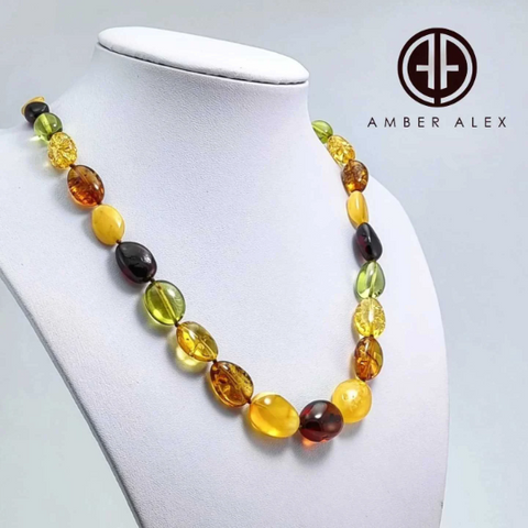 Multi-Color Amber Nugget Beads Necklace