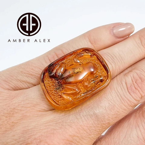 Cognac Amber Carved Frog Cabochon