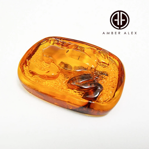 Cognac Amber Carved Frog Cabochon