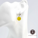 Lemon Amber Faceted Round Dangle Earrings Sterling Silver