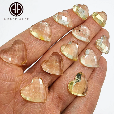 Lemon Amber Faceted Heart Cabochon