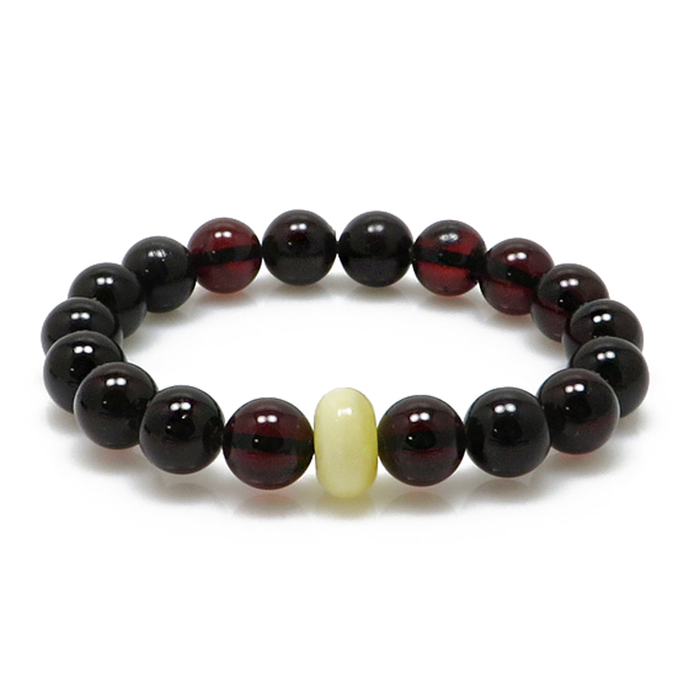 Cherry & Milky Amber Round Beads Stretch Bracelet - Amber Alex Jewelry