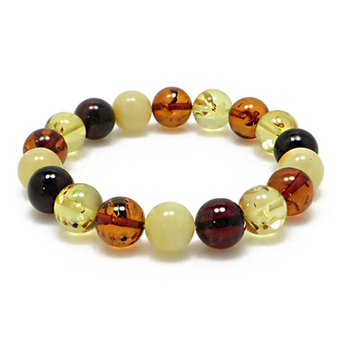 Multi-Color Amber Round Beads Stretch Bracelet - Amber Alex Jewelry