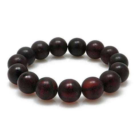 Cherry Amber Round Beads Stretch Bracelet - Amber Alex Jewelry