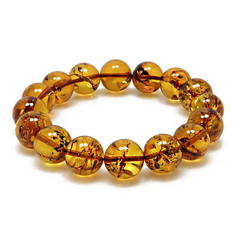 Cognac Amber Round Beads Stretch Bracelet - Amber Alex Jewelry