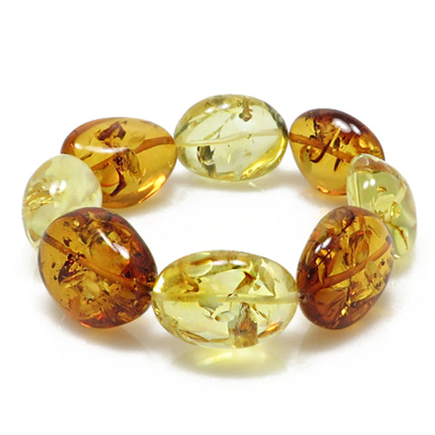 Lemon & Cognac Amber Nugget Stretch Bracelet - Amber Alex Jewelry