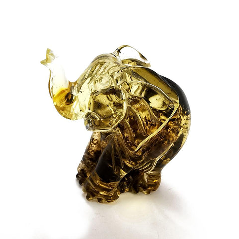 Fossil Amber Carved Elephant Figurine