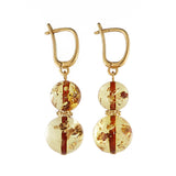 Lemon with Dark Flakes Amber Round Dangle Earrings 14K Gold Plated - Amber Alex Jewelry