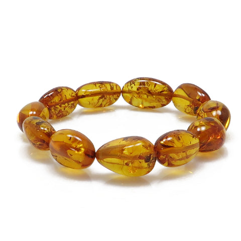 Cognac Amber Nugget Stretch Bracelet - Amber Alex Jewelry