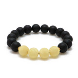 Black & White Amber Round Beads Stretch Bracelet - Amber Alex Jewelry
